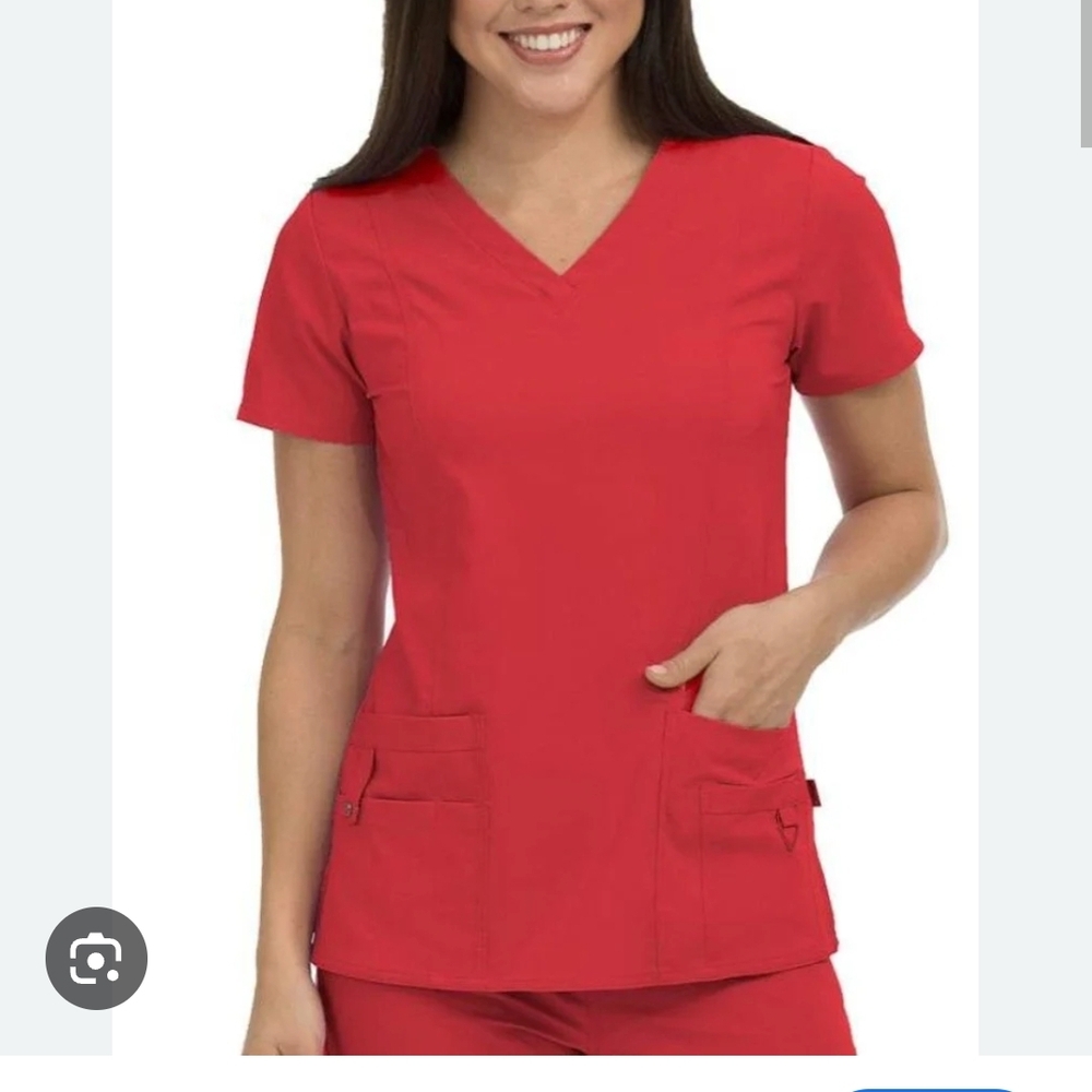 Med Couture Red V-Neck Short Sleeve Top